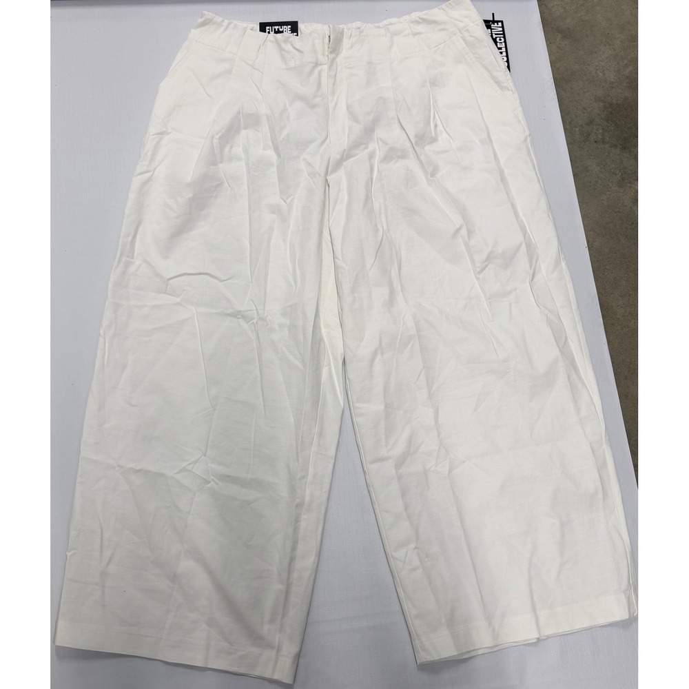 Future Collective Reese Blutstein White Wide Leg Pleated Pants Size 18 NWT